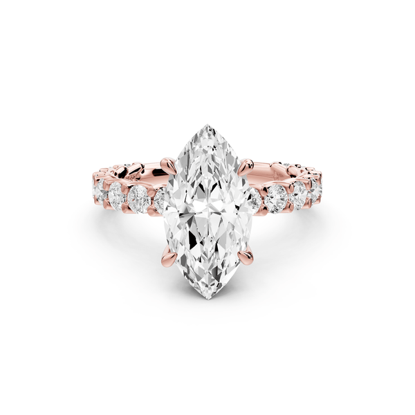 Siena - 2ct 14k rose gold marquise Hidden Halo with Shared Prong Pavé Engagement Ring - Mr. Alex Jewelry