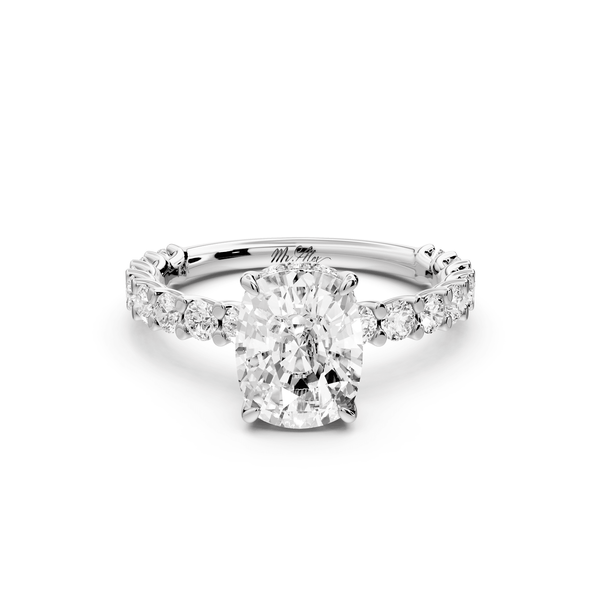 Siena - 2ct 14k white gold ecushion Hidden Halo with Shared Prong Pavé Engagement Ring - Mr. Alex Jewelry