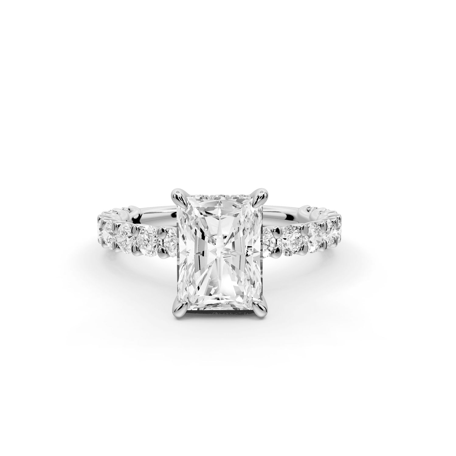 Siena - 2ct 14k white gold radiant Hidden Halo with Shared Prong Pavé Engagement Ring - Mr. Alex Jewelry