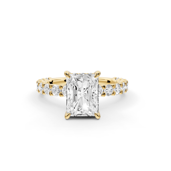 Siena - 2ct 14k yellow gold radiant Hidden Halo with Shared Prong Pavé Engagement Ring - Mr. Alex Jewelry