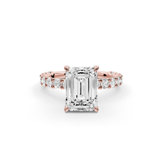 Siena - 2ct 18k rose gold emerald Hidden Halo with Shared Prong Pavé Engagement Ring - Mr. Alex Jewelry