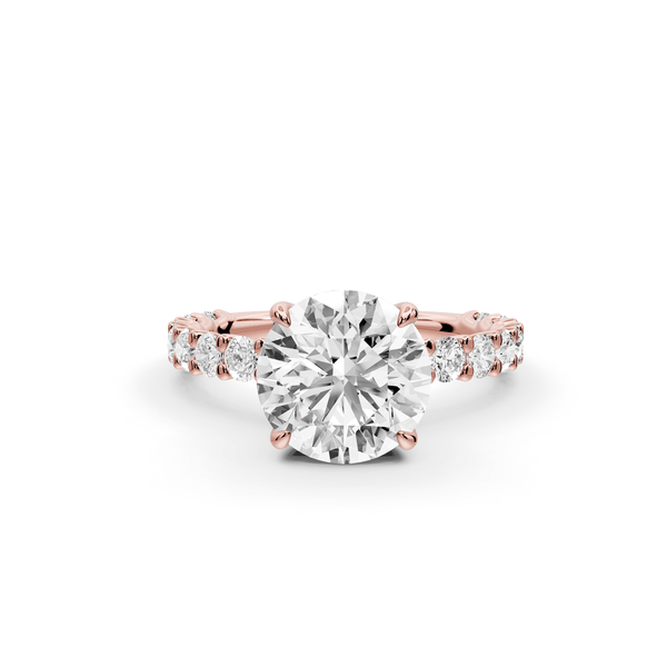 Siena - 2ct 18k rose gold round Hidden Halo with Shared Prong Pavé Engagement Ring - Mr. Alex Jewelry