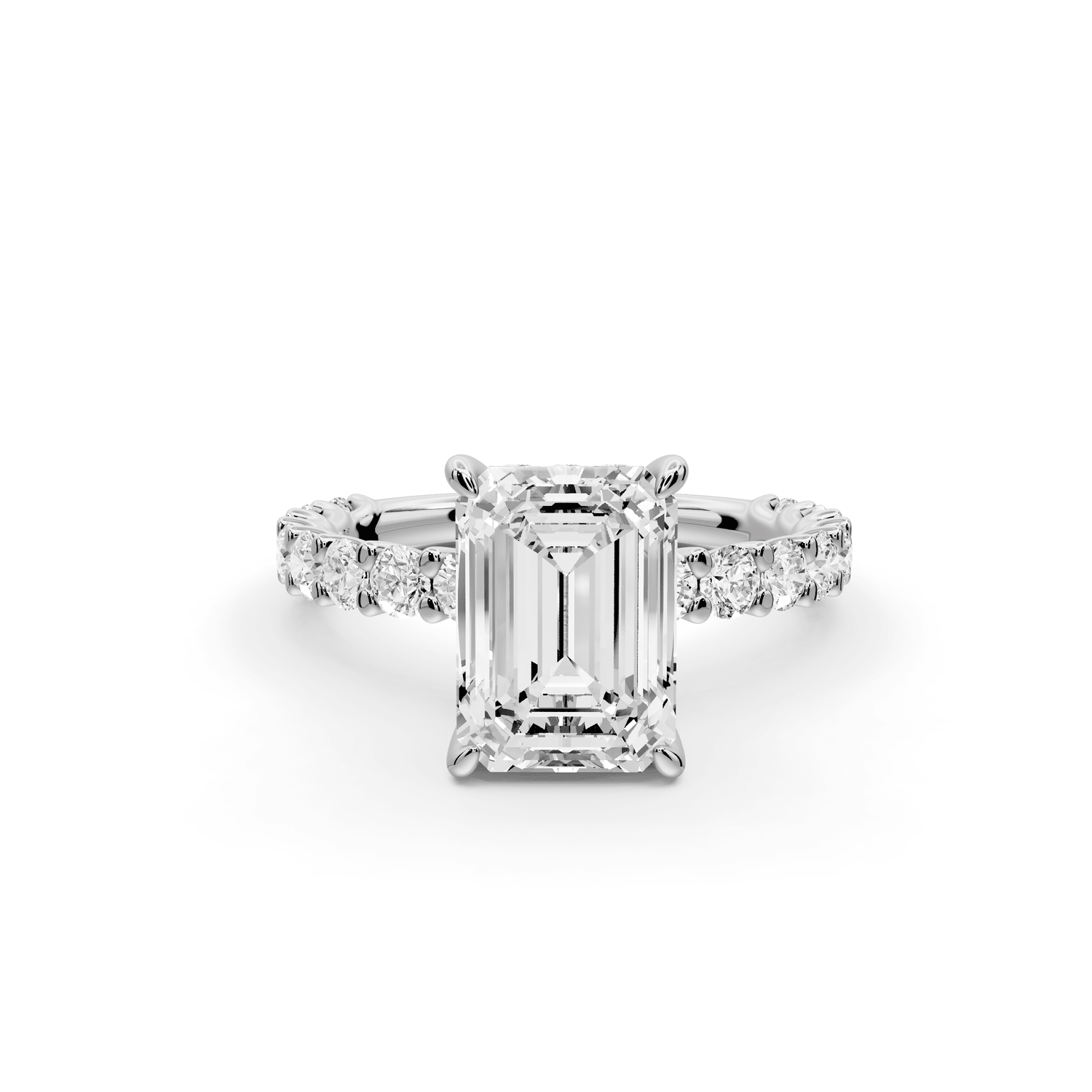 Siena - 2ct 18k white gold emerald Hidden Halo with Shared Prong Pavé Engagement Ring - Mr. Alex Jewelry