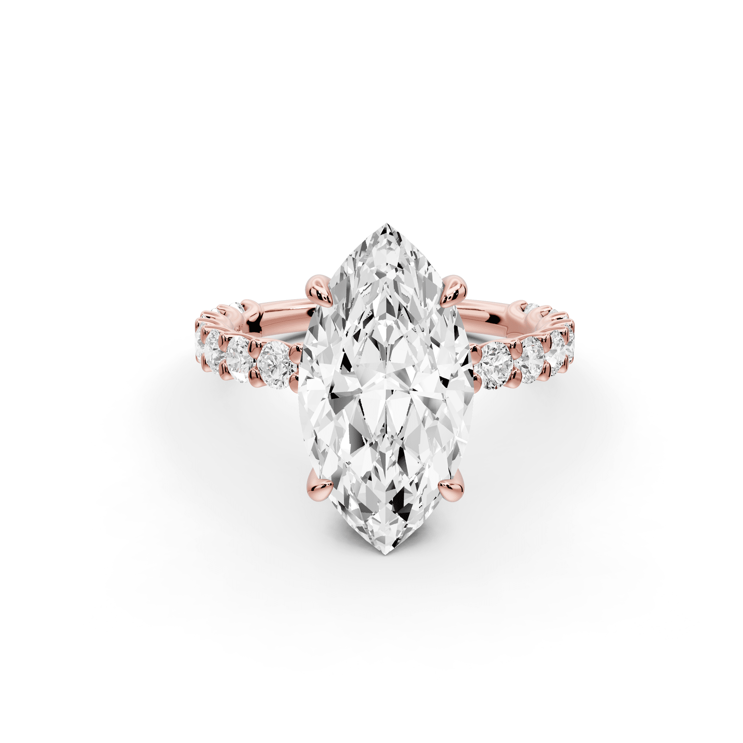 Siena - 3ct 14k rose gold marquise Hidden Halo with Shared Prong Pavé Engagement Ring - Mr. Alex Jewelry