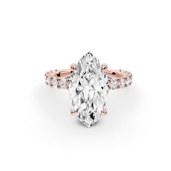 Siena - 3ct 14k rose gold marquise Hidden Halo with Shared Prong Pavé Engagement Ring - Mr. Alex Jewelry