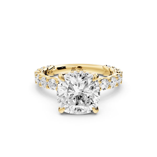 Siena - 3ct 14k yellow gold cushion Hidden Halo with Shared Prong Pavé Engagement Ring - Mr. Alex Jewelry