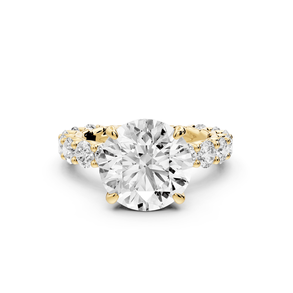 Siena - 3ct 14k yellow gold round Hidden Halo with Shared Prong Pavé Engagement Ring - Mr. Alex Jewelry
