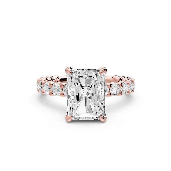 Siena - 3ct 18k rose gold emerald Hidden Halo with Shared Prong Pavé Engagement Ring - Mr. Alex Jewelry