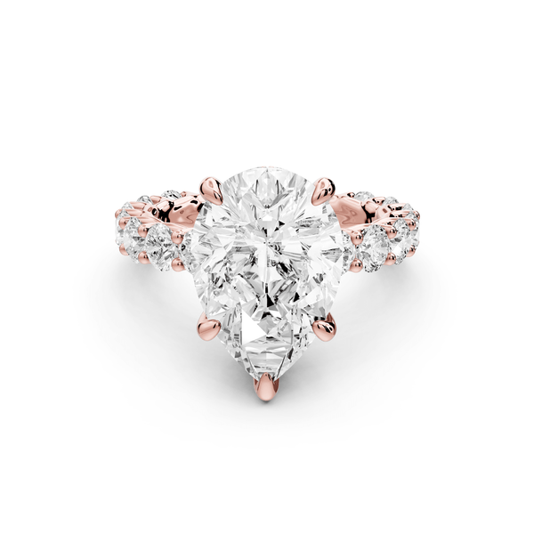 Siena - 3ct 18k rose gold pear Hidden Halo with Shared Prong Pavé Engagement Ring - Mr. Alex Jewelry