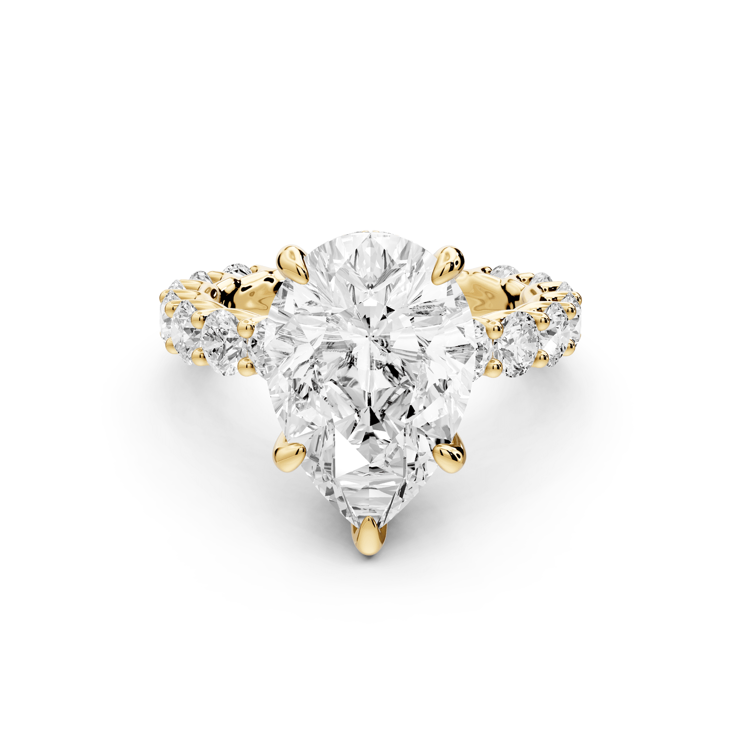 Siena - 3ct 18k yellow gold pear Hidden Halo with Shared Prong Pavé Engagement Ring - Mr. Alex Jewelry