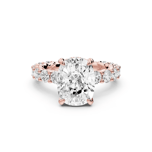 Siena - 4ct 14k rose gold ecushion Hidden Halo with Shared Prong Pavé Engagement Ring - Mr. Alex Jewelry
