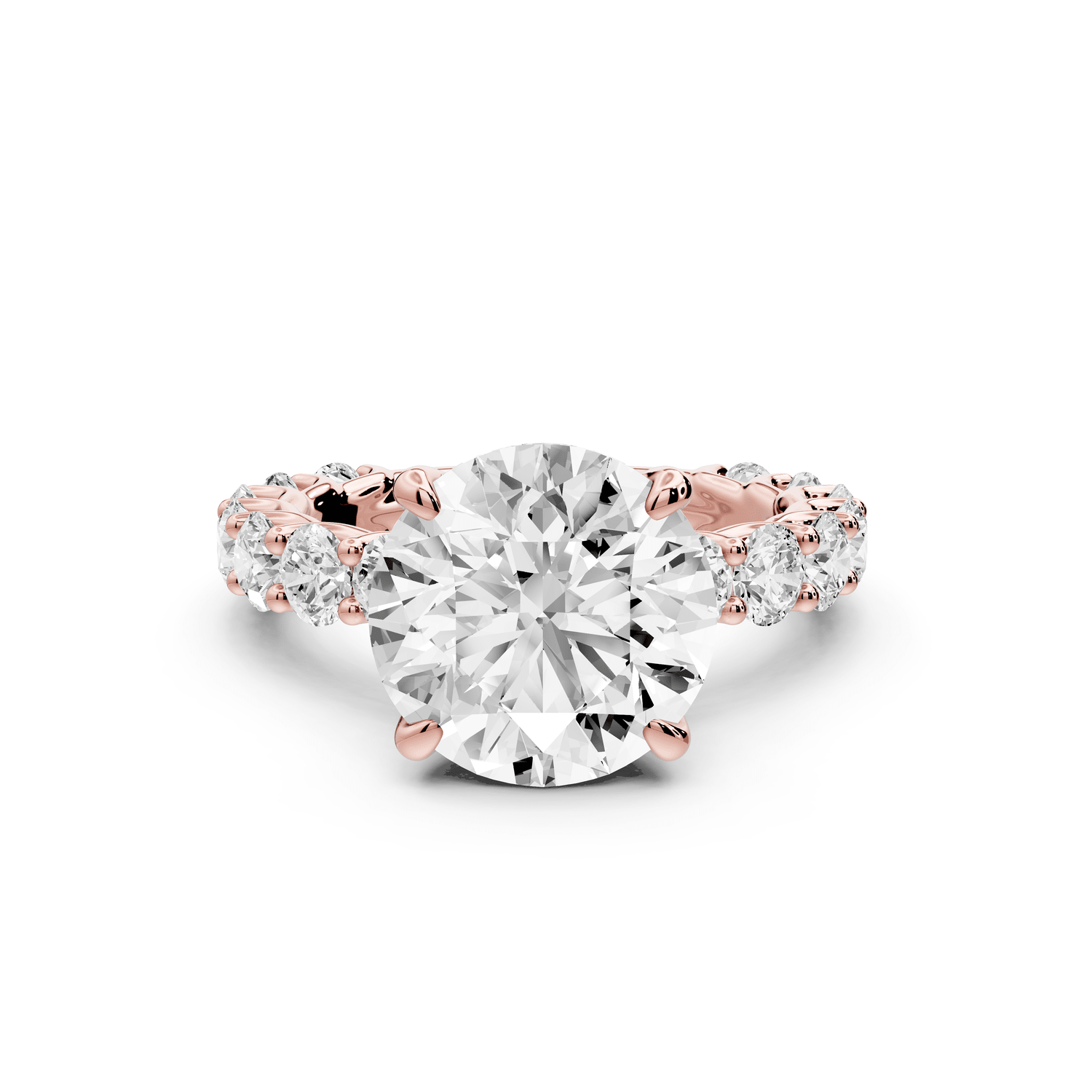 Siena - 4ct 14k rose gold round Hidden Halo with Shared Prong Pavé Engagement Ring - Mr. Alex Jewelry