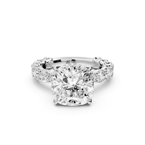 Siena - 4ct 14k white gold cushion Hidden Halo with Shared Prong Pavé Engagement Ring - Mr. Alex Jewelry