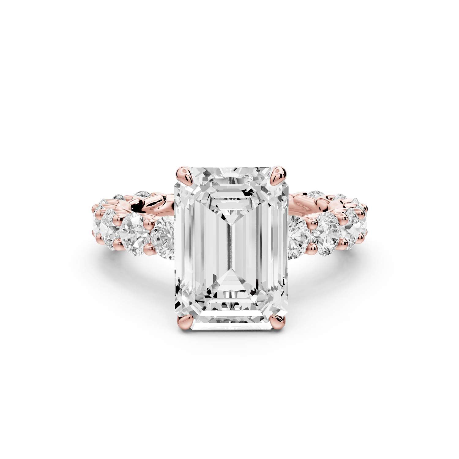 Siena - 4ct 18k rose gold emerald Hidden Halo with Shared Prong Pavé Engagement Ring - Mr. Alex Jewelry