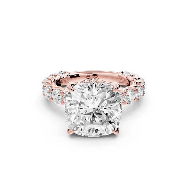 Siena - 5ct 14k rose gold cushion Hidden Halo with Shared Prong Pavé Engagement Ring - Mr. Alex Jewelry