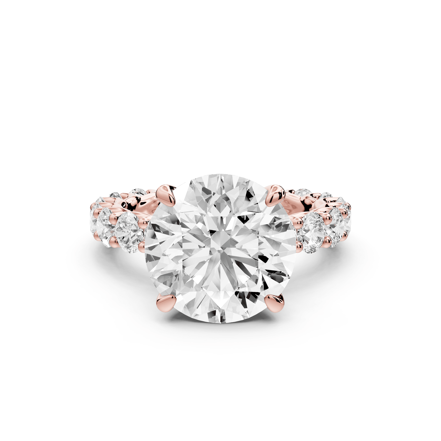 Siena - 5ct 14k rose gold round Hidden Halo with Shared Prong Pavé Engagement Ring - Mr. Alex Jewelry
