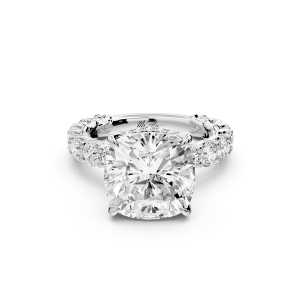 Siena - 5ct 14k white gold cushion Hidden Halo with Shared Prong Pavé Engagement Ring - Mr. Alex Jewelry