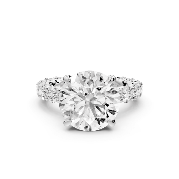 Siena - 5ct 14k white gold round Hidden Halo with Shared Prong Pavé Engagement Ring - Mr. Alex Jewelry