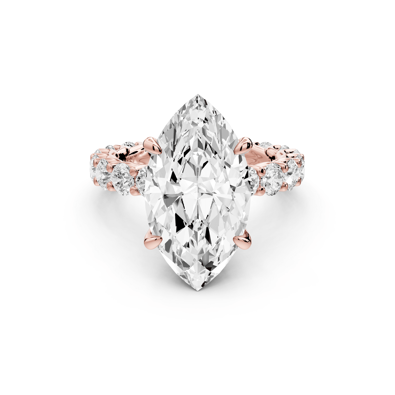Siena - 5ct 18k rose gold marquise Hidden Halo with Shared Prong Pavé Engagement Ring - Mr. Alex Jewelry