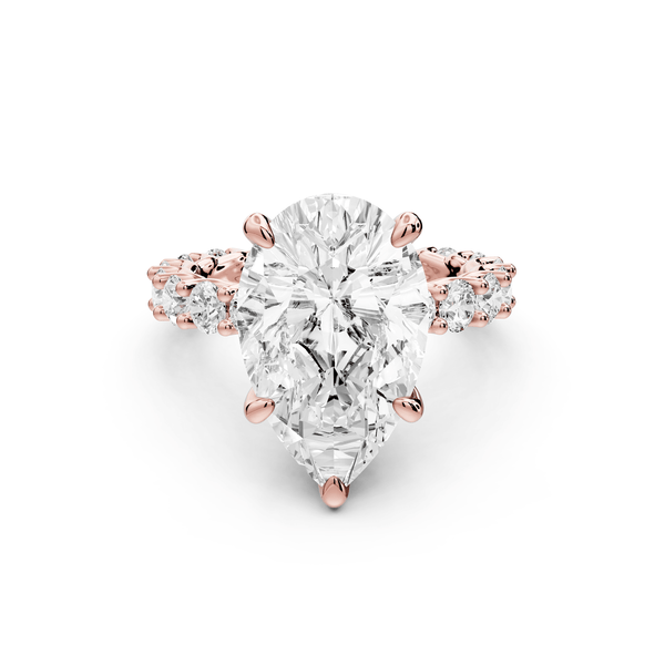 Siena - 5ct 18k rose gold pear Hidden Halo with Shared Prong Pavé Engagement Ring - Mr. Alex Jewelry