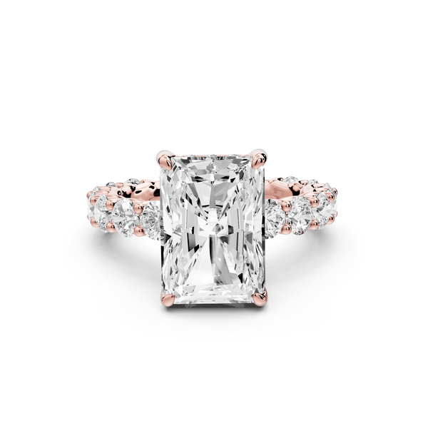 Siena - 5ct 18k rose gold radiant Hidden Halo with Shared Prong Pavé Engagement Ring - Mr. Alex Jewelry