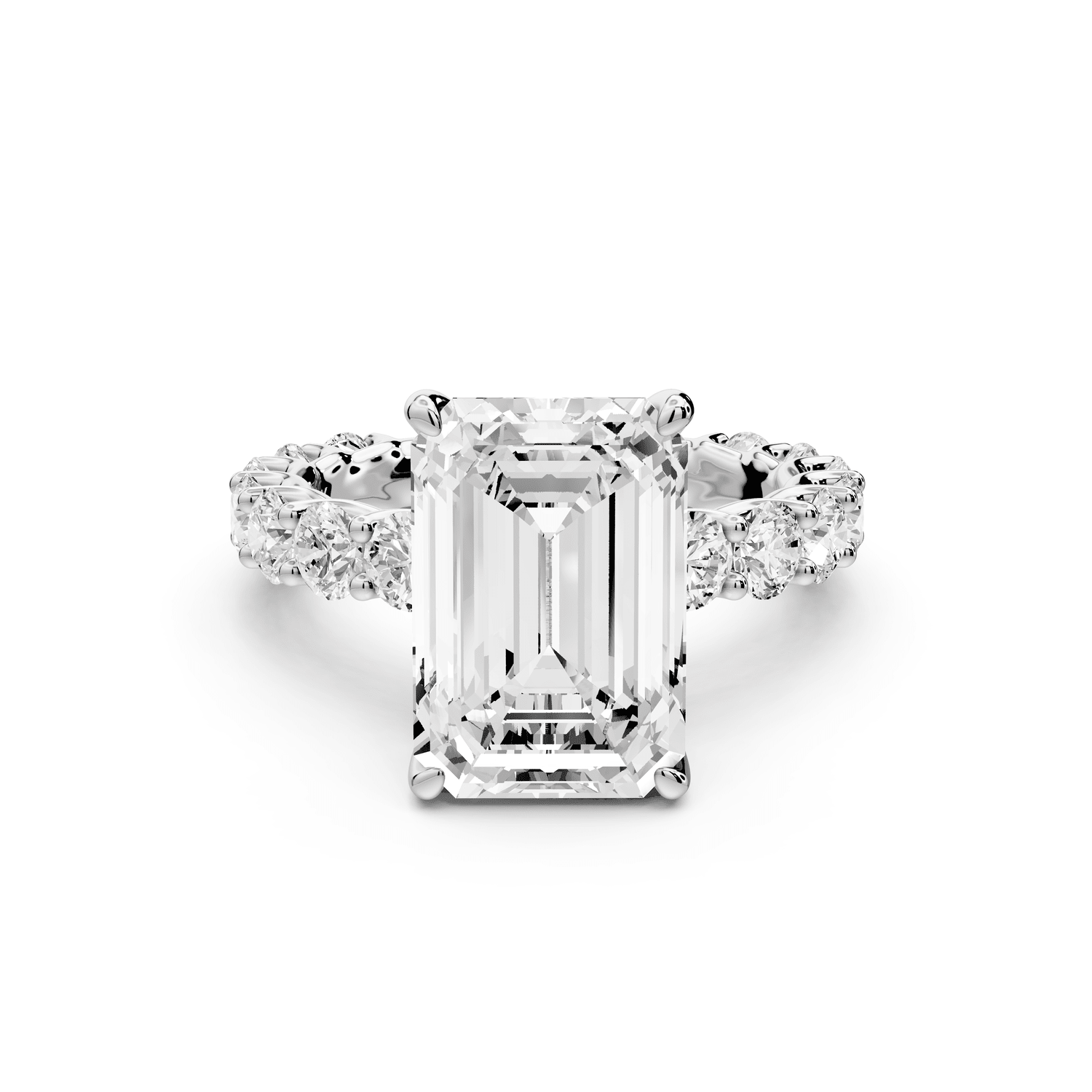 Siena - 5ct 18k white gold emerald Hidden Halo with Shared Prong Pavé Engagement Ring - Mr. Alex Jewelry