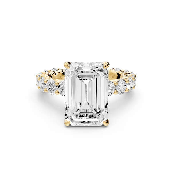 Siena - 5ct 18k yellow gold emerald Hidden Halo with Shared Prong Pavé Engagement Ring - Mr. Alex Jewelry