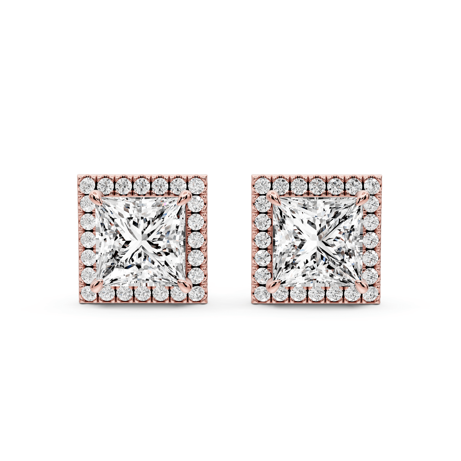 Solis - 4ct 14k rose gold Princess - Cut Diamond Stud Earrings - Mr. Alex Jewelry