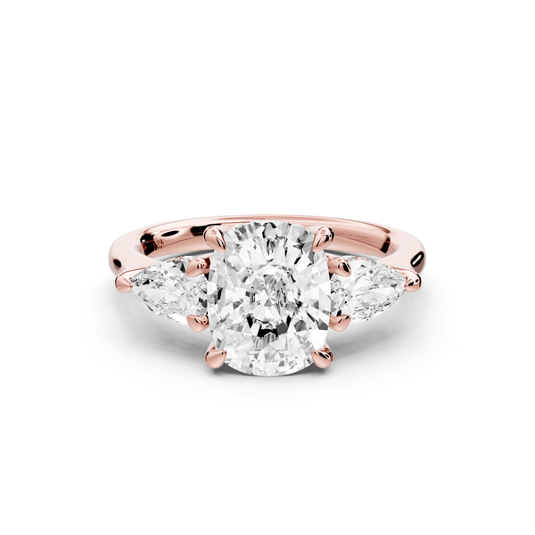 Stella - 2ct 14k rose gold Three Stone ecushion with pears Hidden Halo Engagement Ring - Mr. Alex Jewelry