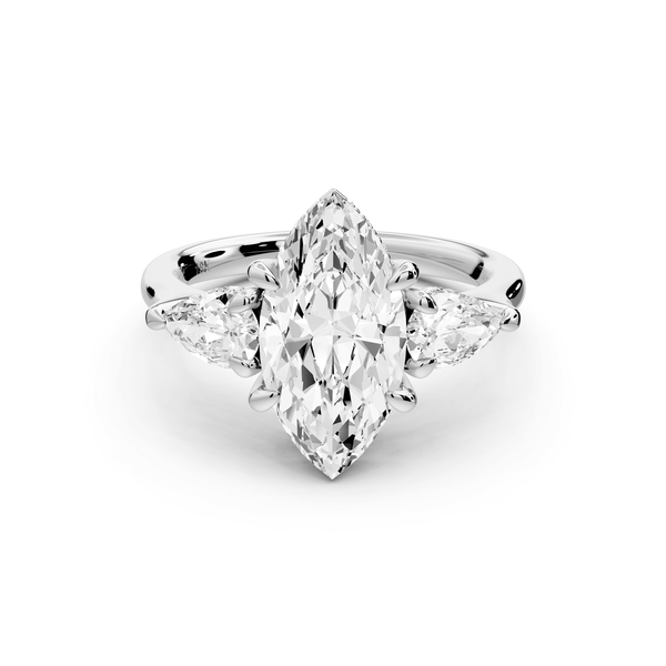 Stella - 2ct 14k white gold Three Stone marquise with pears Hidden Halo Engagement Ring - Mr. Alex Jewelry