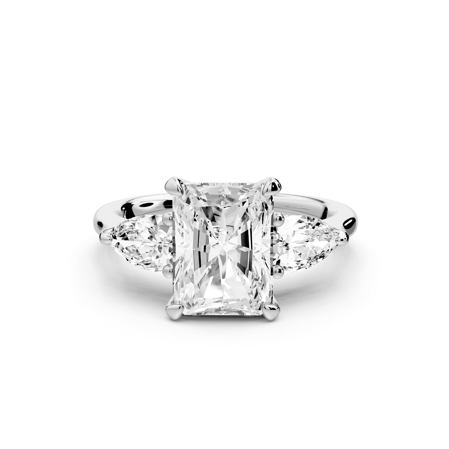Stella - 2ct 14k white gold Three Stone radiant with pears Hidden Halo Engagement Ring - Mr. Alex Jewelry