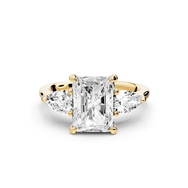 Stella - 2ct 14k yellow gold Three Stone radiant with pears Hidden Halo Engagement Ring - Mr. Alex Jewelry