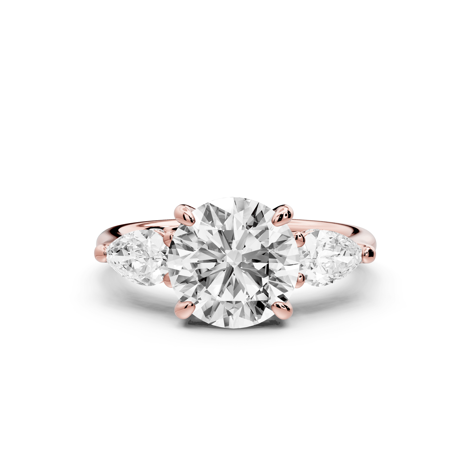 Stella - 2ct 18k rose gold Three Stone round with pears Hidden Halo Engagement Ring - Mr. Alex Jewelry