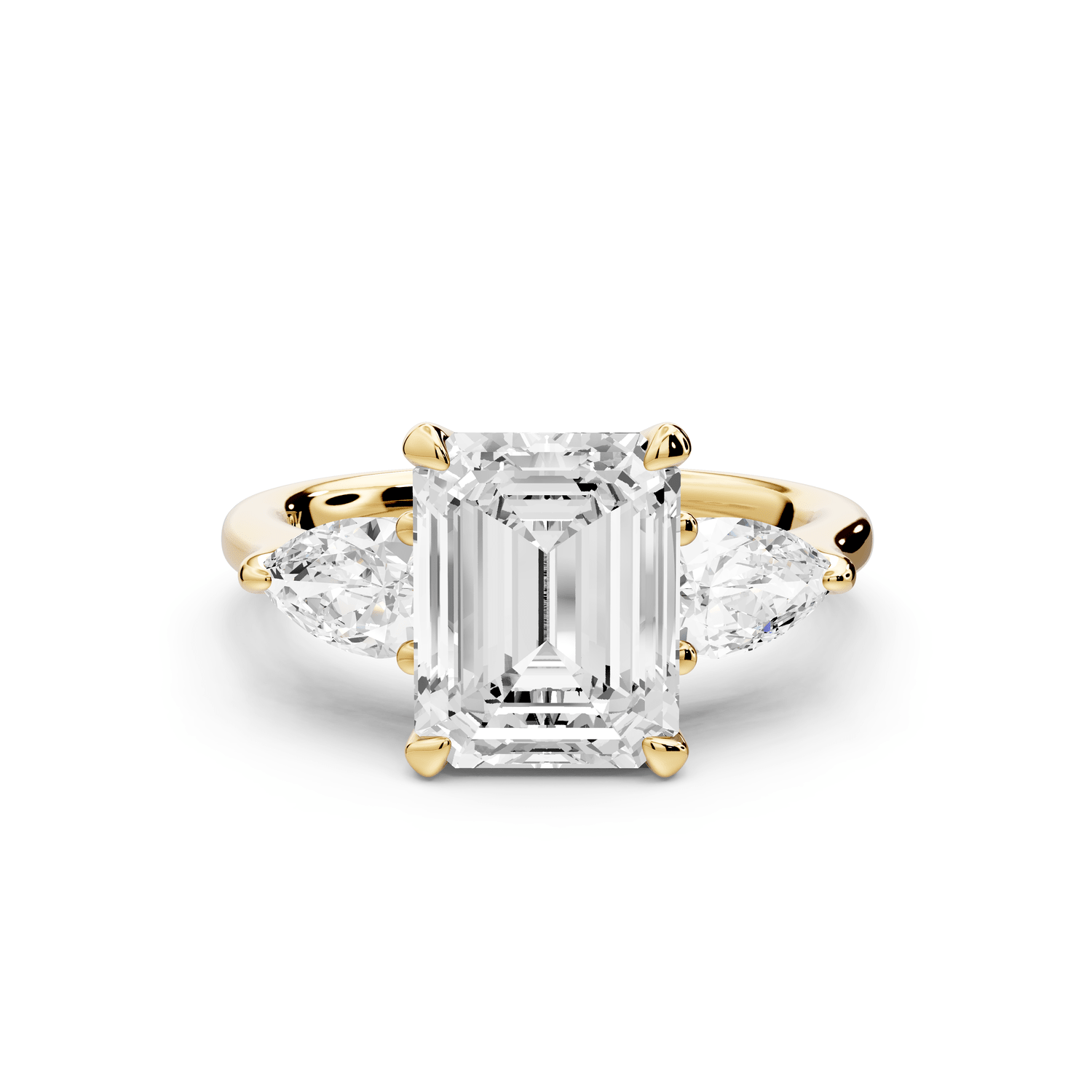Stella - 2ct 18k yellow gold Three Stone emerald with pears Hidden Halo Engagement Ring - Mr. Alex Jewelry