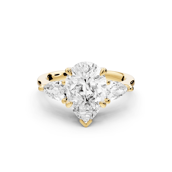Stella - 2ct 18k yellow gold Three Stone pear with pears Hidden Halo Engagement Ring - Mr. Alex Jewelry