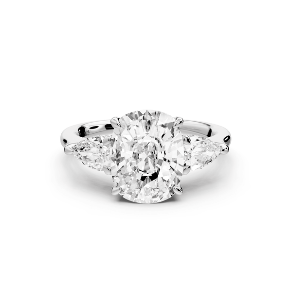 Stella - 3ct 14k white gold Three Stone ecushion with pears Hidden Halo Engagement Ring - Mr. Alex Jewelry
