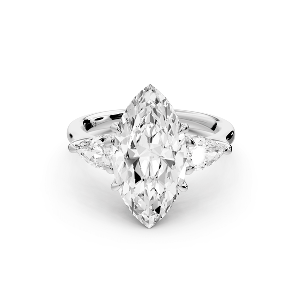 Stella - 3ct 14k white gold Three Stone marquise with pears Hidden Halo Engagement Ring - Mr. Alex Jewelry