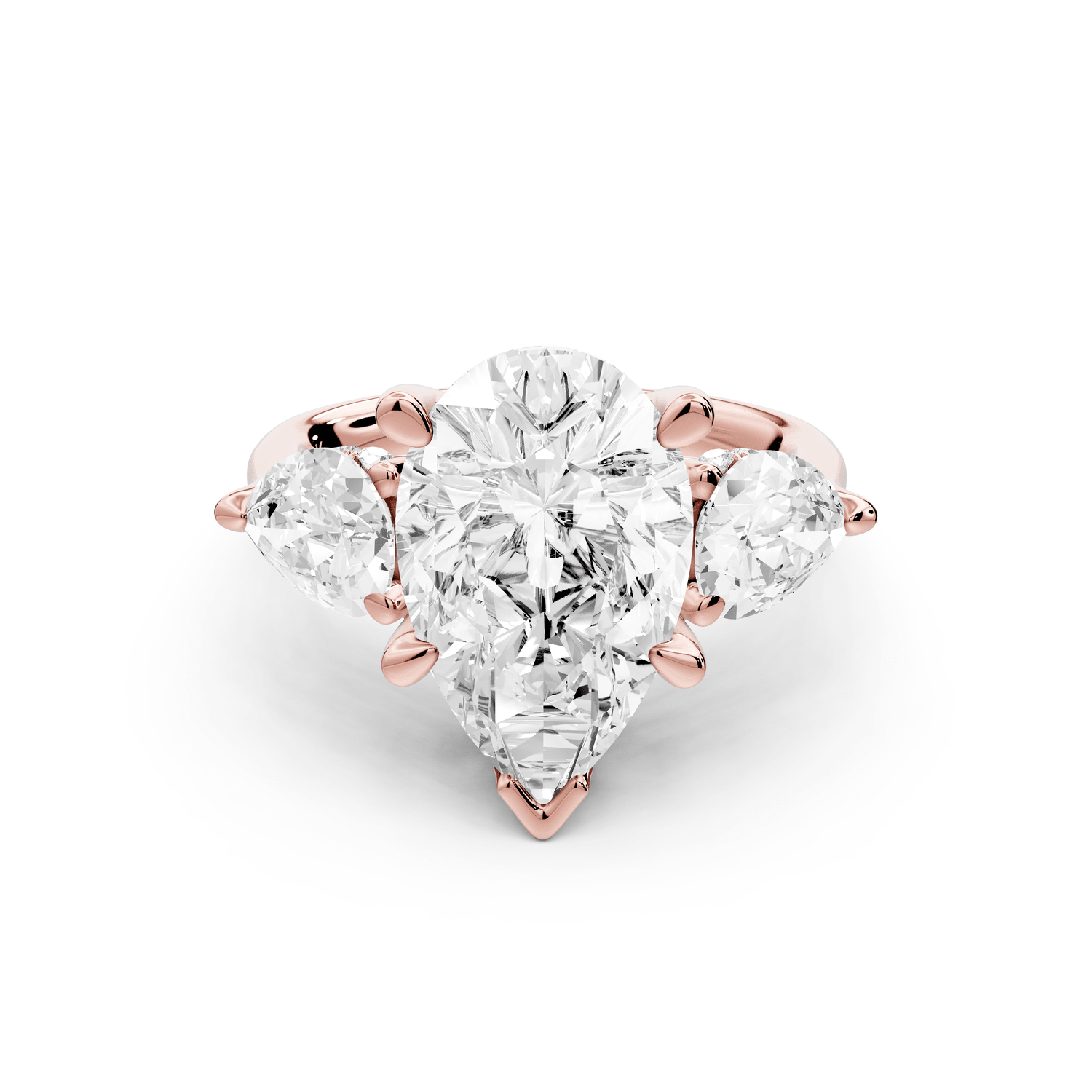 Stella - 3ct 18k rose gold Three Stone pear with pears Hidden Halo Engagement Ring - Mr. Alex Jewelry