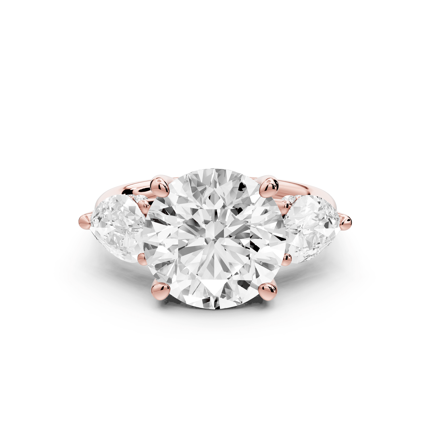 Stella - 3ct 18k rose gold Three Stone round with pears Hidden Halo Engagement Ring - Mr. Alex Jewelry