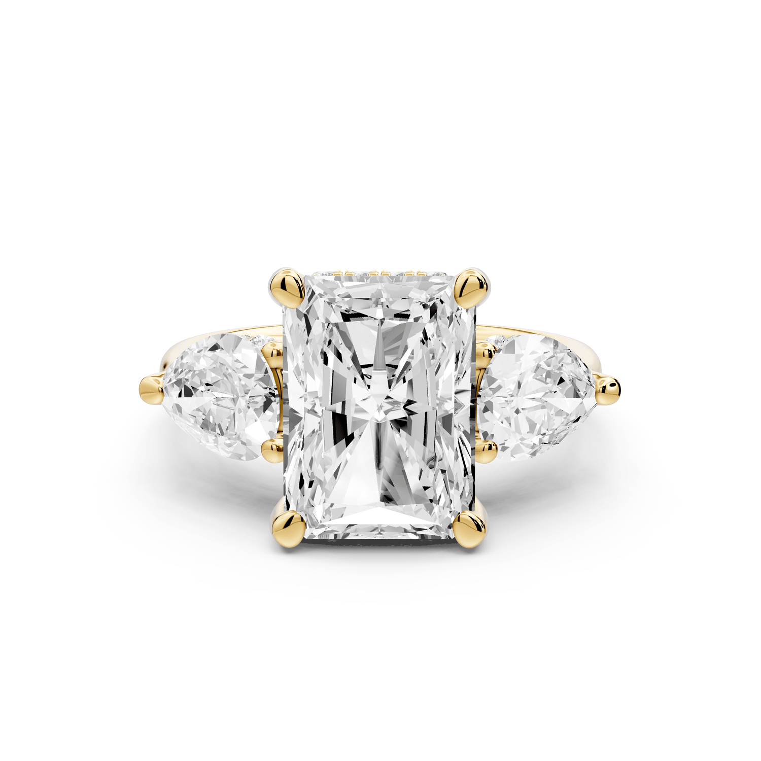 Stella - 3ct 18k yellow gold Three Stone radiant with pears Hidden Halo Engagement Ring - Mr. Alex Jewelry