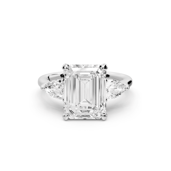 Stella - 3ct platinum Three Stone emerald with pears Hidden Halo Engagement Ring - Mr. Alex Jewelry