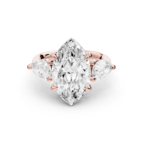 Stella - 4ct 14k rose gold Three Stone marquise with pears Hidden Halo Engagement Ring - Mr. Alex Jewelry