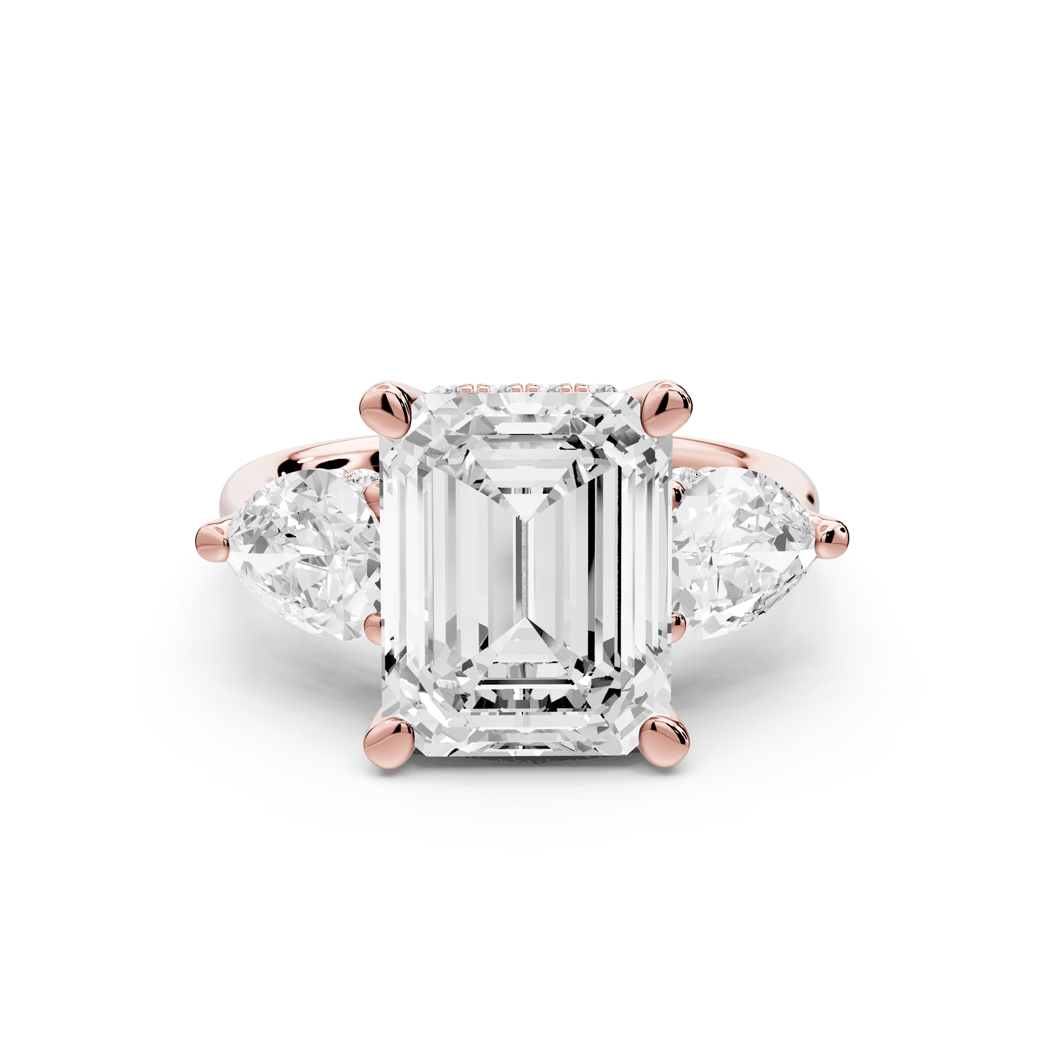 Stella - 4ct 18k rose gold Three Stone emerald with pears Hidden Halo Engagement Ring - Mr. Alex Jewelry