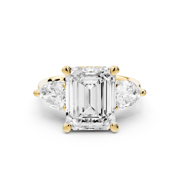 Stella - 4ct 18k yellow gold Three Stone emerald with pears Hidden Halo Engagement Ring - Mr. Alex Jewelry