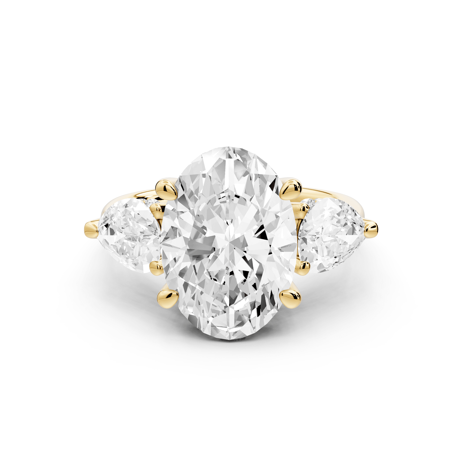 Stella - 4ct 18k yellow gold Three Stone oval with pears Hidden Halo Engagement Ring - Mr. Alex Jewelry