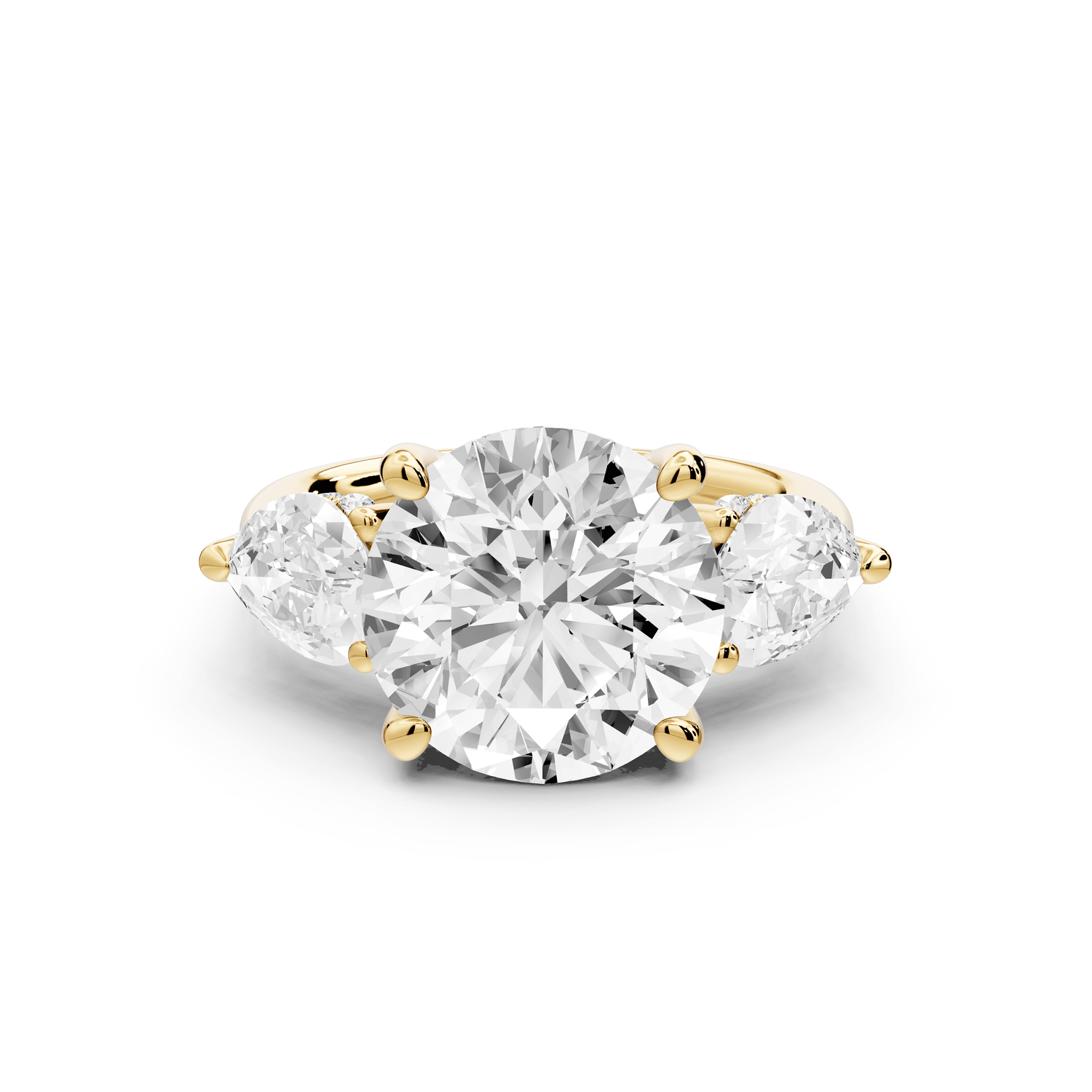 Stella - 4ct 18k yellow gold Three Stone round with pears Hidden Halo Engagement Ring - Mr. Alex Jewelry