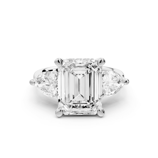 Stella - 4ct platinum Three Stone emerald with pears Hidden Halo Engagement Ring - Mr. Alex Jewelry