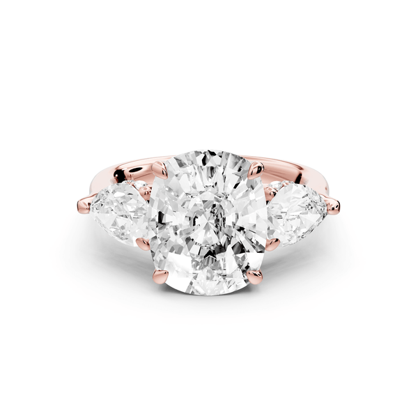 Stella - 5ct 14k rose gold Three Stone ecushion with pears Hidden Halo Engagement Ring - Mr. Alex Jewelry