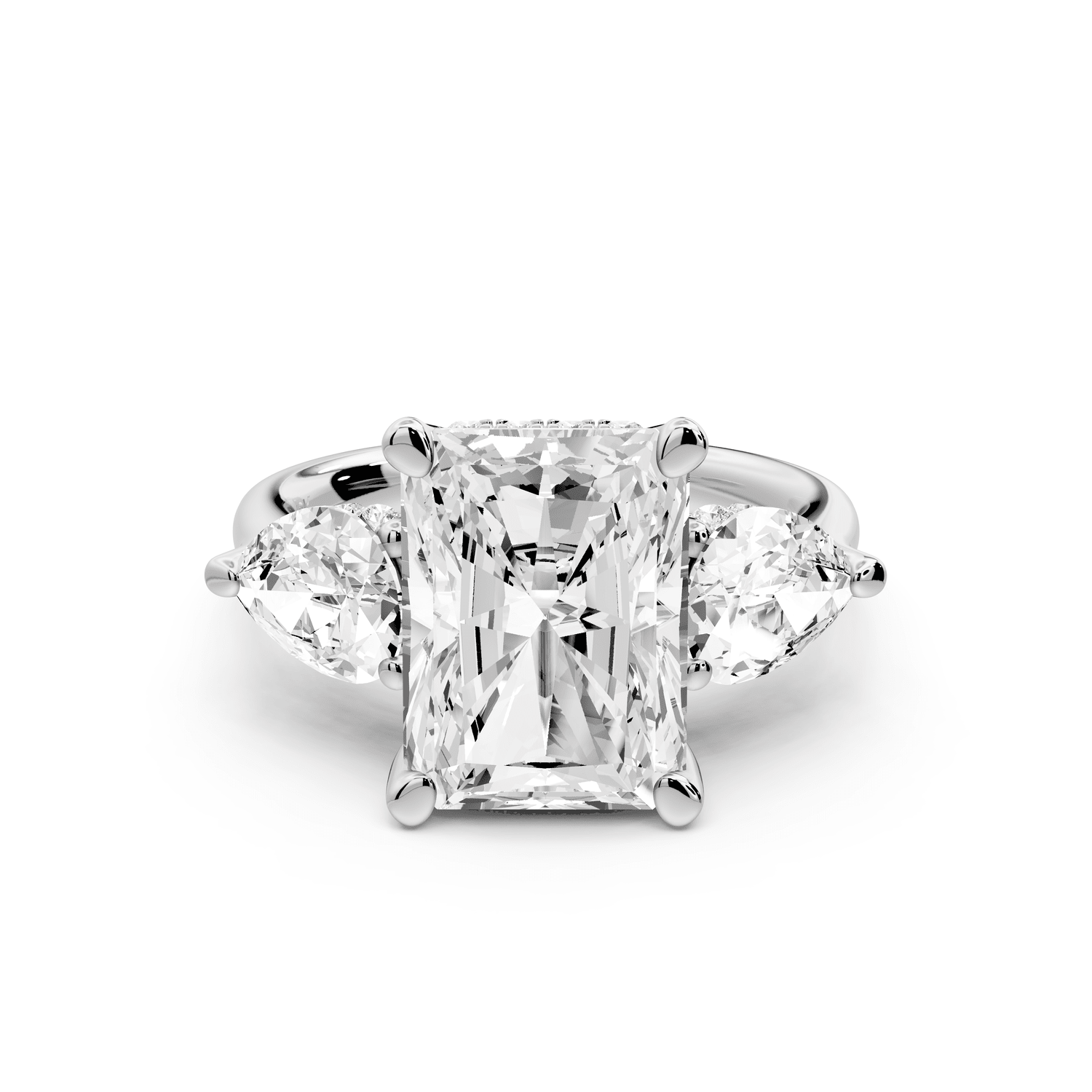 Stella - 5ct 14k white gold Three Stone radiant with pears Hidden Halo Engagement Ring - Mr. Alex Jewelry