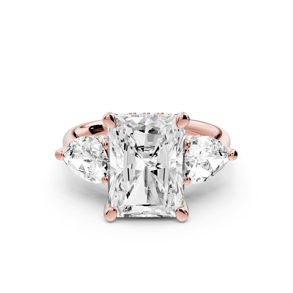 Stella - 5ct 18k rose gold Three Stone radiant with pears Hidden Halo Engagement Ring - Mr. Alex Jewelry